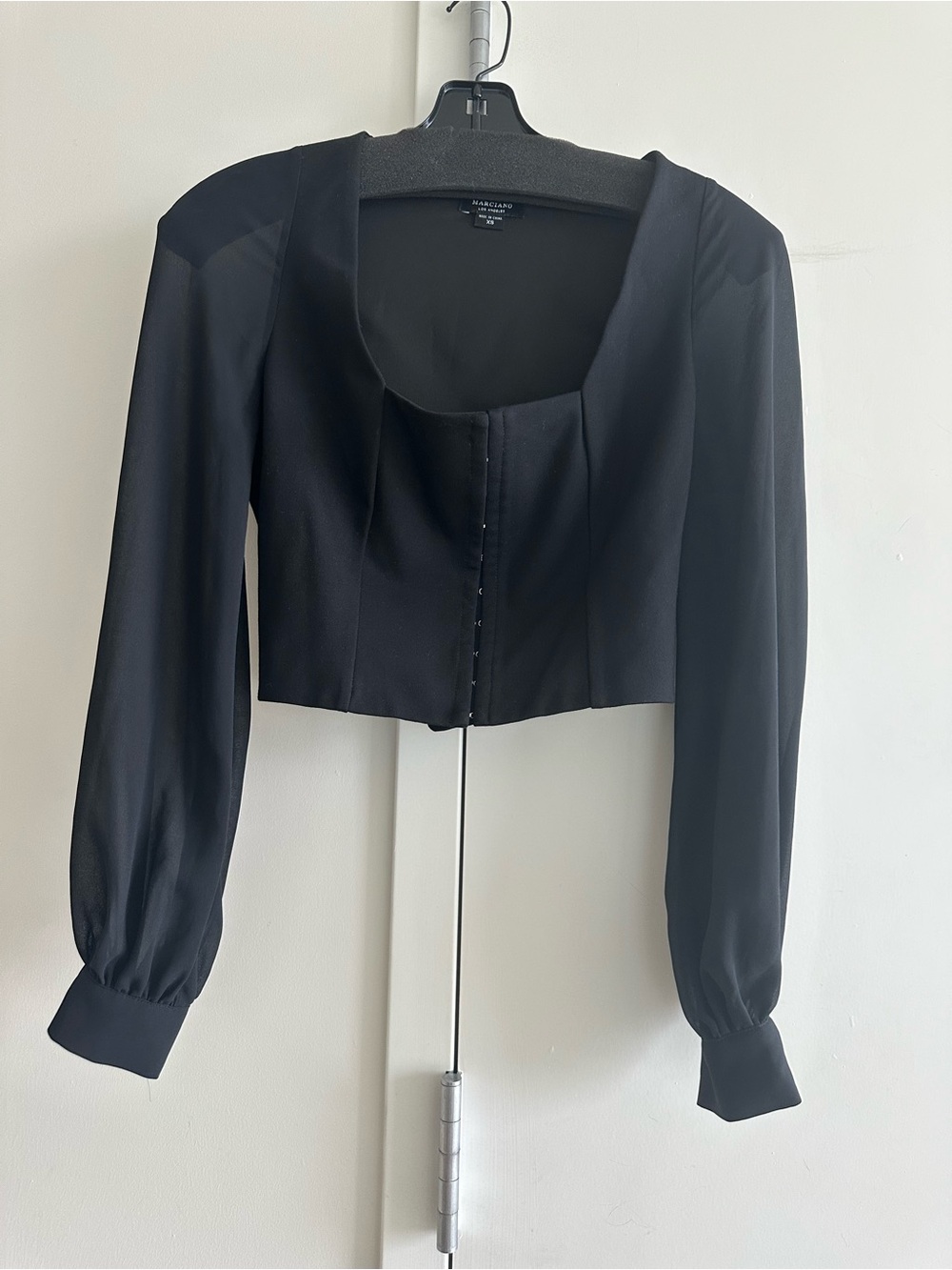 Marciano Black Cropped Hook-&-Eye Blouse